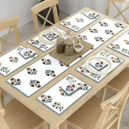 Aura 13-Pcs White & Blue Floral Printed Table LinenSet-19