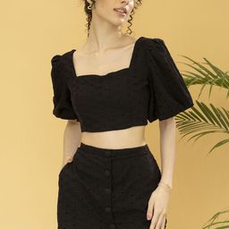 DressBerry Square Neck Schiffli Top With Shorts Co-Ords-image-23