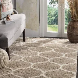 CARPETIFY Beige Geometric Anti-Skid Polyester Carpet-image-54
