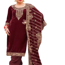 DRAVINAM Trends Floral Embroidered Velvet Unstitched Dress Material-image-85