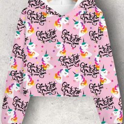 ZOFIS Girls Unicorn Graphic Printed Cropped Hoodie-image-76