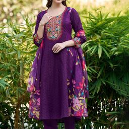 Colors of Earth Women Embroidered Anarkali Calf Length Kurta with Trousers & Dupatta-21