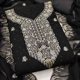 DIVASTRI Embellished Zari Work Gerogette Unstitched Dress Material-picture-15