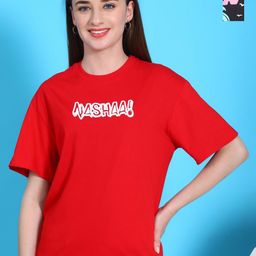 Dreambe Women Pack Of 2 Graphic Printed Round Neck Cotton Oversized T-shirts-picture-3