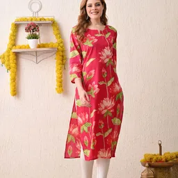 Jasoriya Floral Printed Keyhole Neck Gotta Patti Cotton Kurta-picture-13