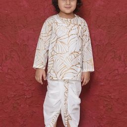 Aj DEZInES Boys Printed Regular Thread Work Pure Cotton Kurta with Dhoti Pants-53