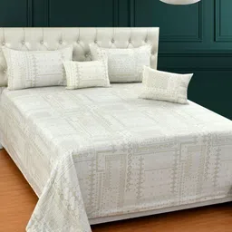MORADO Mustard & White Geometric Cotton 5 Pieces Cotton Double King Superfine Bedding Set-image-66