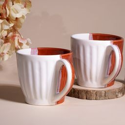 Storepedia White & Red 2 Pieces Textured Ceramic Matte Cups 150ml Each-3