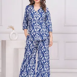 SHOPAXIS Ethnic Motifs Printed Mandarin Collar Pure Cotton Tunic And Palazzos-picture-37