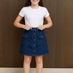 Qitty Girls Trending Fancy A-Line Mini Button Skirt-image-91