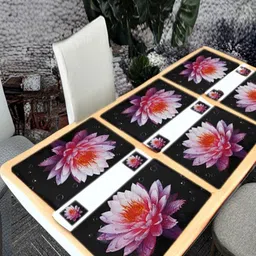 REVEXO 6Pc Black & Pink Printed Rectangle Costers & Table Placemats-10