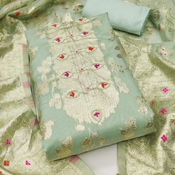 SHADOW & SAINING Floral Woven Design Banarasi Jacquard Unstitched Dress Material-image-34