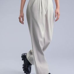 Overlays Light Grey Women Straight Fit Pleated Trousers-image-7