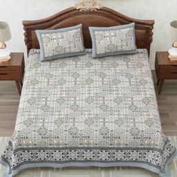 MAFATLAL Grey & Beige Floral 144 TC King Bedsheet with 2 Pillow Covers-image-52