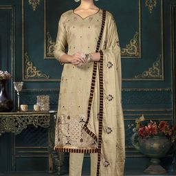 SHADOW & SAINING Floral Embroidered Zari Work Semi-Stitched Dress Material-picture-14