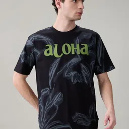 Status Quo Men Printed Drop-Shoulder Sleeves Pure Cotton Raw Edge T-shirt-image-38