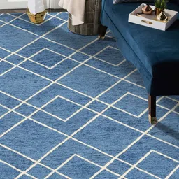saraswatii global Blue & White Geometric Anti-Skid Woollen Carpet-image-45