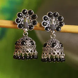ANIKAS CREATION Silver-Plated Artificial Beaded Dome Shaped Jhumkas-13
