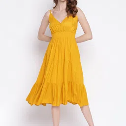 VYMO Women Shoulder Straps Fit & Flare Tiered Midi Dress-image-81