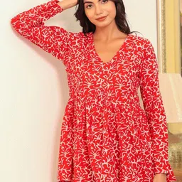 LABEL ADRIJA Floral Printed V-Neck Pure Cotton A-Line Top-picture-20