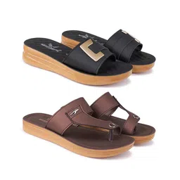 BERSACHE Women Set Of 2 Printed Open Toe Flats with Buckle-picture-3