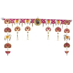 PUFFSMART Pink & Yellow Textured Lotus Cow With Shree Nath Ji & Latkan Bandhanwar Toran-picture-12