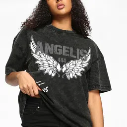 Bewakoof Women Graphic Printed Pure Cotton Oversized Acid Wash T-shirt-picture-30