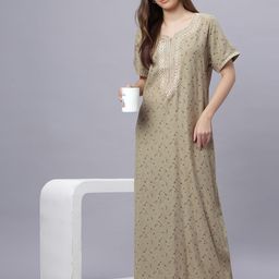 QUIRA Women Floral Printed Maxi Nightdress-image-67