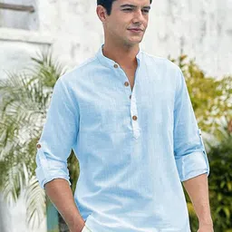 EdinWolf Men India Slim Fit Mandarin Collar Solid Cotton Casual Shirt-46