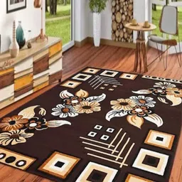 Samjeeda Handloom carpets Black Geometric Anti-Skid Polyester Carpet-50