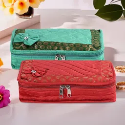Kuber Industries Red & Green 2 Pieces Self Design Jewellery Organisers-9