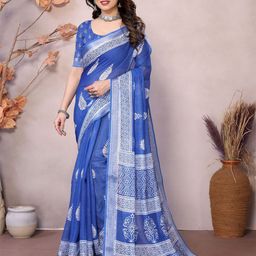 vj fashion Floral Zari Linen Blend Saree-image-58