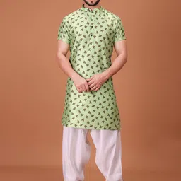 SHIWAM ETHNIX Men Floral Printed Kurta with Salwar & Jacket-picture-45