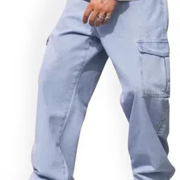 Playfeel Men Relaxed Straight Leg Loose Fit Cargos Denim Trousers-picture-46