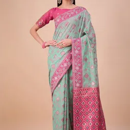 House of Pataudi Woven Design Zari Saree With Unstitched Blouse-picture-41
