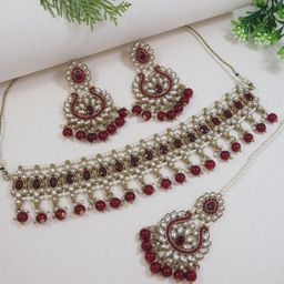 I Jewels Gold-Plated Kundan-Studded & Pearls Beaded Jewellery Set-image-97