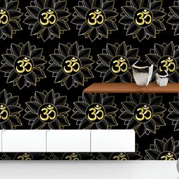 ArtzFolio Printed UV-Resistant Anti-Bacterial Gold Lotus Mantra Peel & Stick Wallpaper-image-25