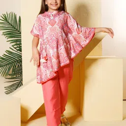 Peppermint Amazing Autumn Girls Printed Linen Asymmetric Top With Trousers-image-42