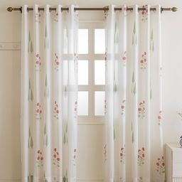 Clasiko White & Pink Set of 2 Floral Sheer Door Curtain-12