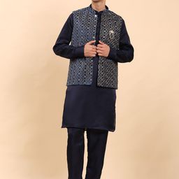 Pro-Ethic STYLE DEVELOPER Men Angrakha Sequinned Pure Cotton Kurta with Trousers-54