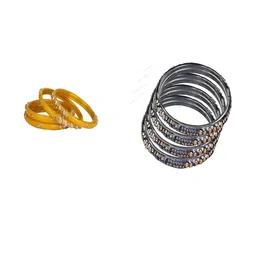 SOMIL Set of 8 Yellow Alloy Artificial Stones & Beads Bangles-image-84
