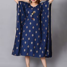 Billion Women Floral Printed Lace-Up Kaftan Midi Dress-image-21