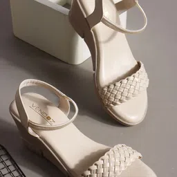 VENDOZ Textured Wedge Heel Sandals With Backstrap-4