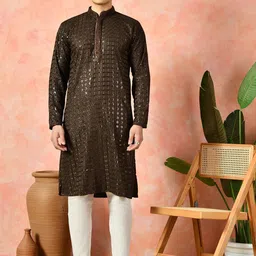 7 GEN Men Embroidered Regular Thread Work Kurta with Pyjamas-image-6