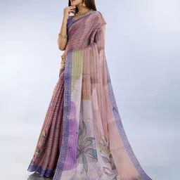 SUVIKAS CREATION Yourself Geometric Printed Tissue Saree With Blouse Piece image 4