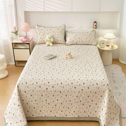 JC HOME Cream & Green Printed 162 TC Double Queen Bed Covers Set-image-50
