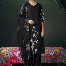 KALINI Women Floral Embroidered Regular Mirror Work Kurta with Trousers & With Dupatta-picture-10