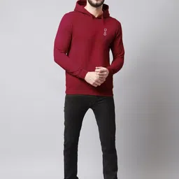 Moda Rapido Men Maroon Fleece Printed Hooded Sweatshirt-picture-3