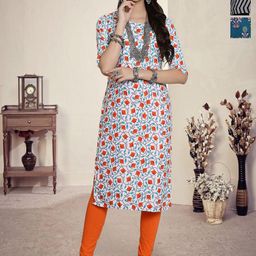 HERE&NOW Selection Of 3 Floral Printed Round Neck Straight Kurtas-image-96