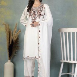 Clora Creation Ethnic Motifs Embroidered Aari Work Kurta with Palazzos & Dupatta-image-55